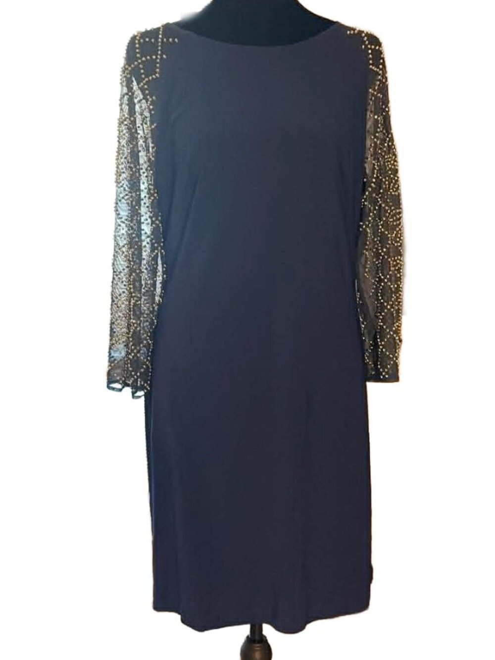 Leslie Fay Size 12 Gold Beaded Geometric Shift Dress